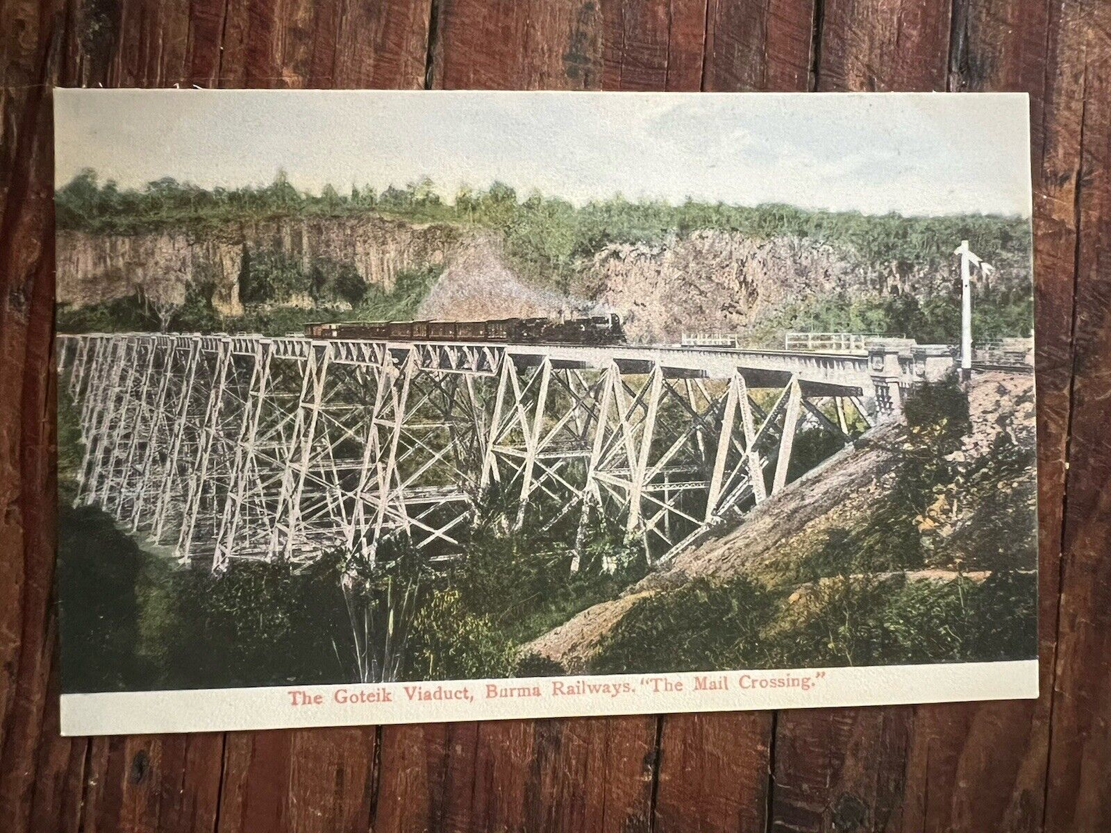 Vintage 1910’s Postcard - The Goteik Viaduct Burma Railways - The Mail Crossing