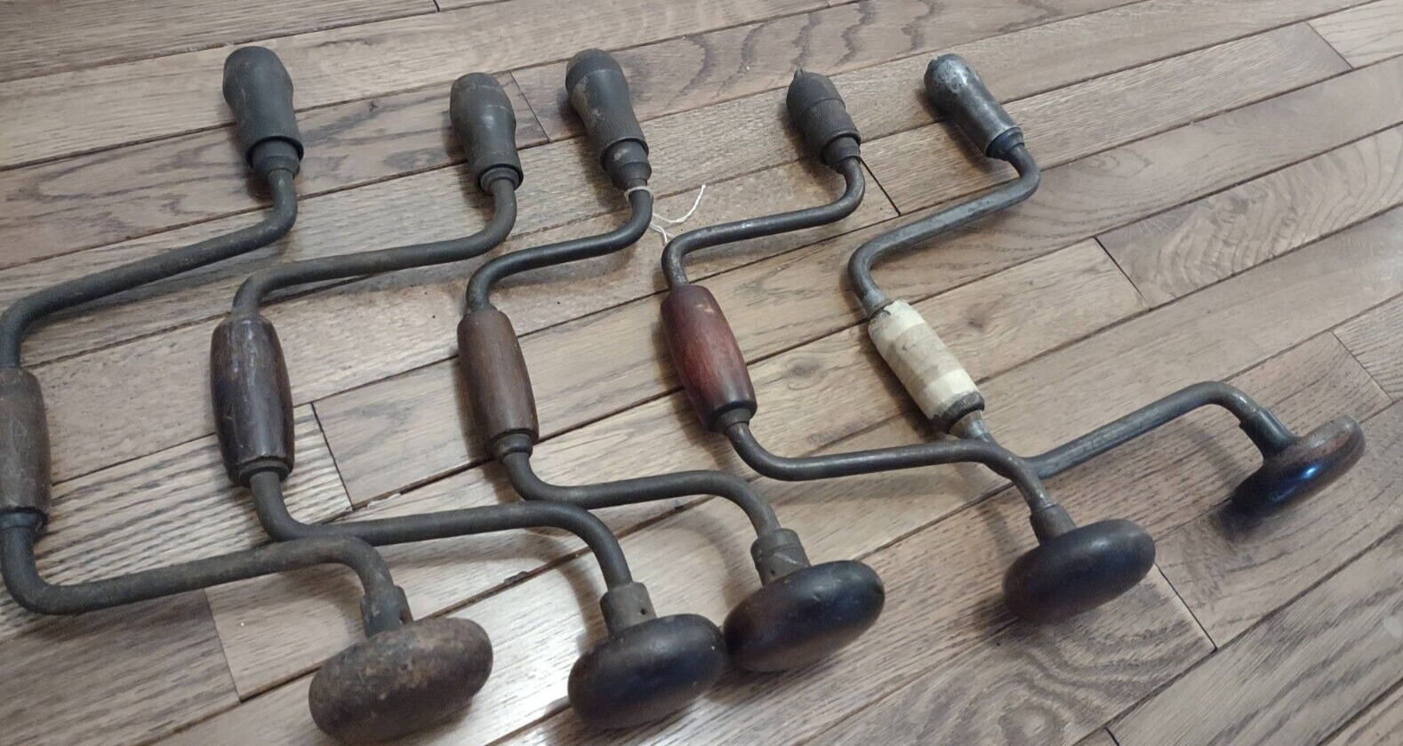 LOT 5 Vintage Hand Crank Drill Brace Wooden Handle & Knob