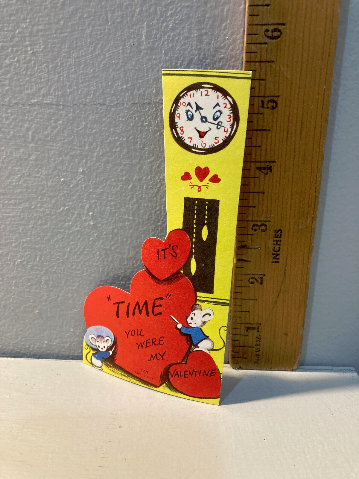 Vtg Valentine Card Anthropomorphic Clock Mice \