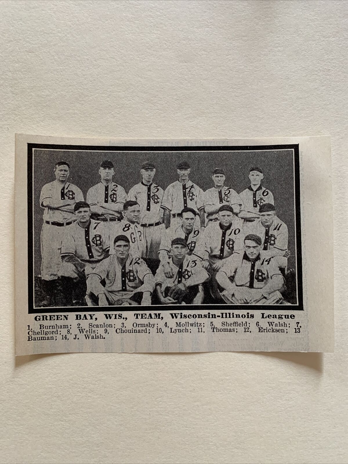 Green Bay Bays Fritz Mollwitz Fred Thomas Chouinard 1913 Baseball Team Picture