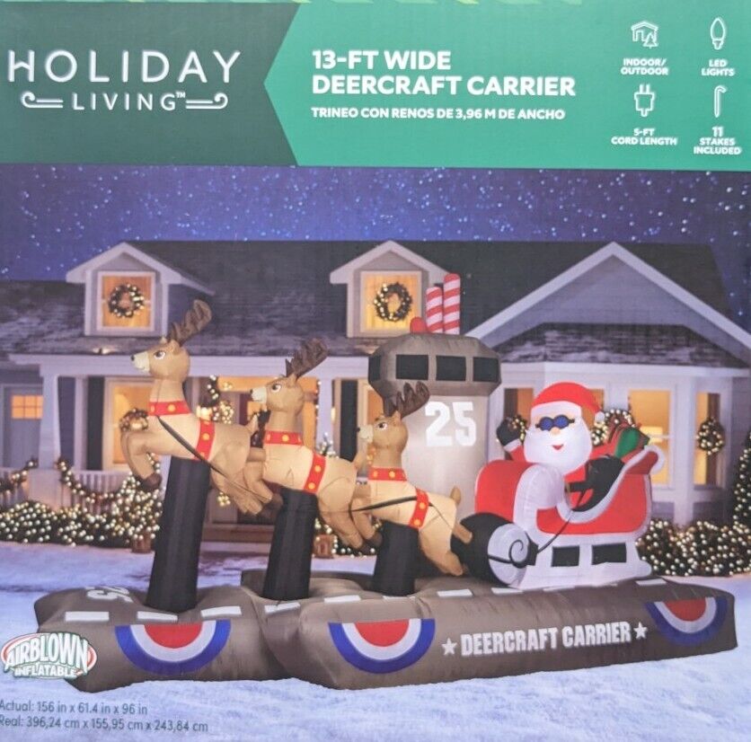 NEW - Gemmy Holiday Living 13 Foot Deercraft Carrier Inflatable (Santa Christmas