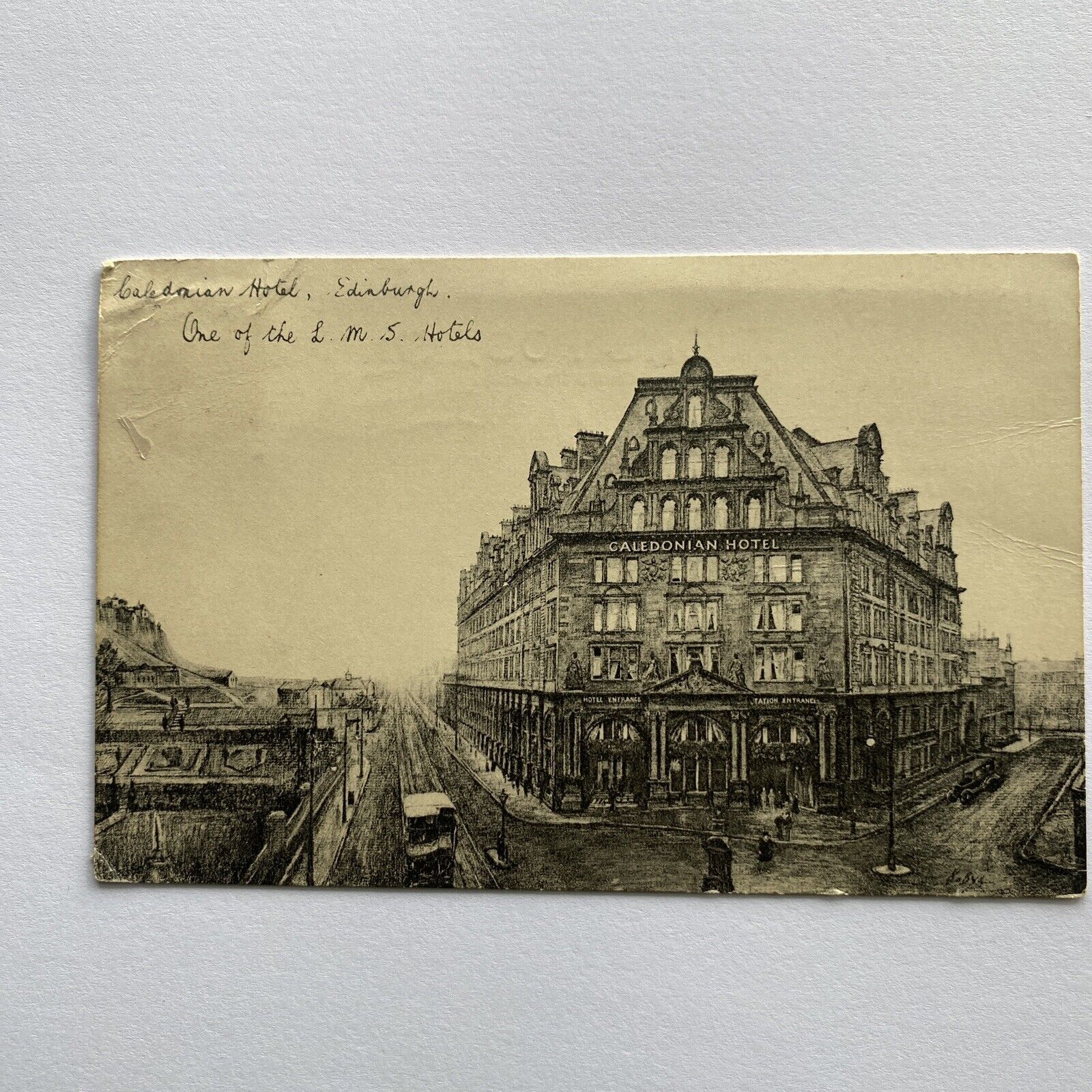 Caledonian Hotel Edinburgh Scotland Postcard Posted 1927 Street View Cars People