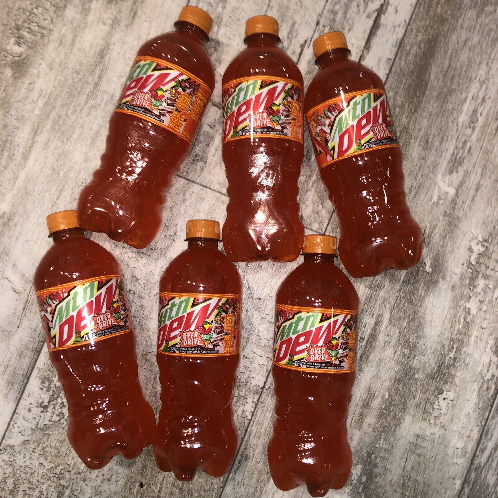  Limited Edition Mountain Dew Overdrive: Lot of 6 - 20 oz Bottles - Soda / Pop