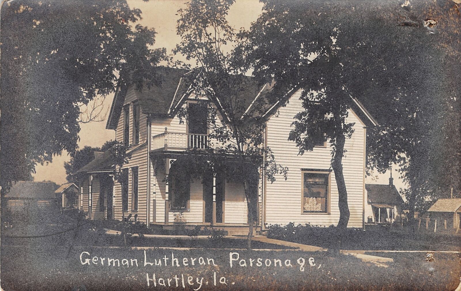 Hartley IA German Lutheran Church Parsonage~2nd Story Deck RPPC c1914 Postcard