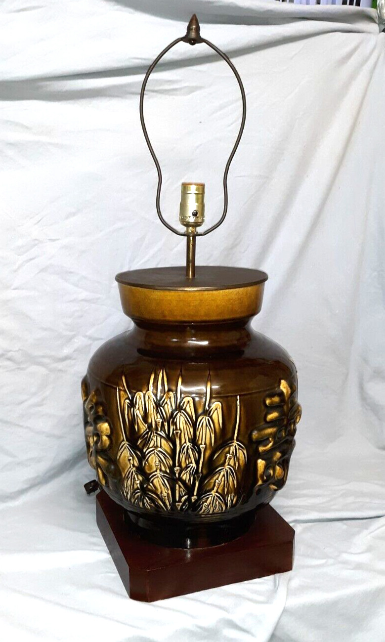 Large Mid Century Modern Asian Ceramic Lamp Celadon Vase