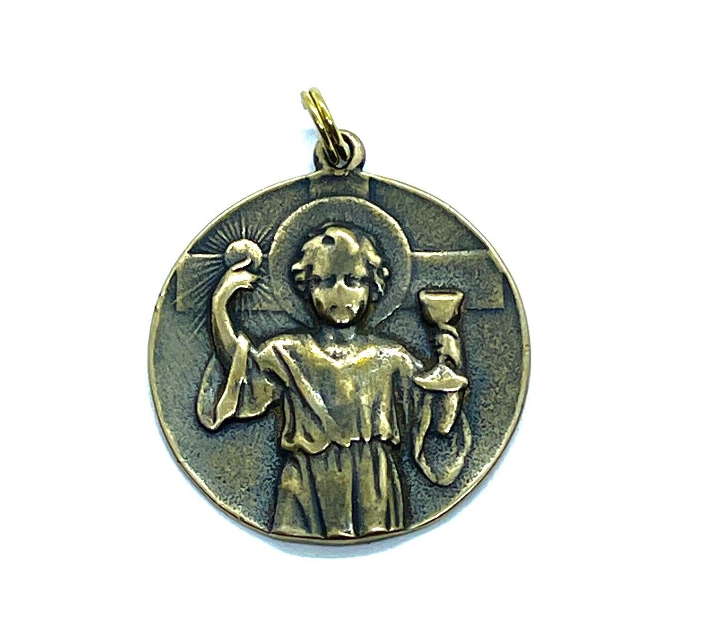 Vintage Gold Bronze Tone 1932 Catholic Religious Monogrammed Medal / Pendant
