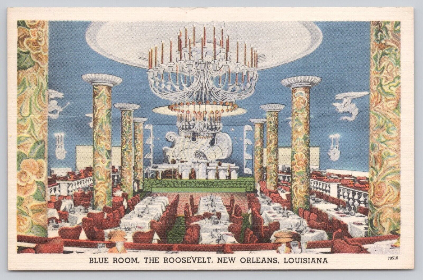 New Orleans LA-Louisiana, Roosevelt Dinner Dancing, Blue Room Postcard UNP *a6