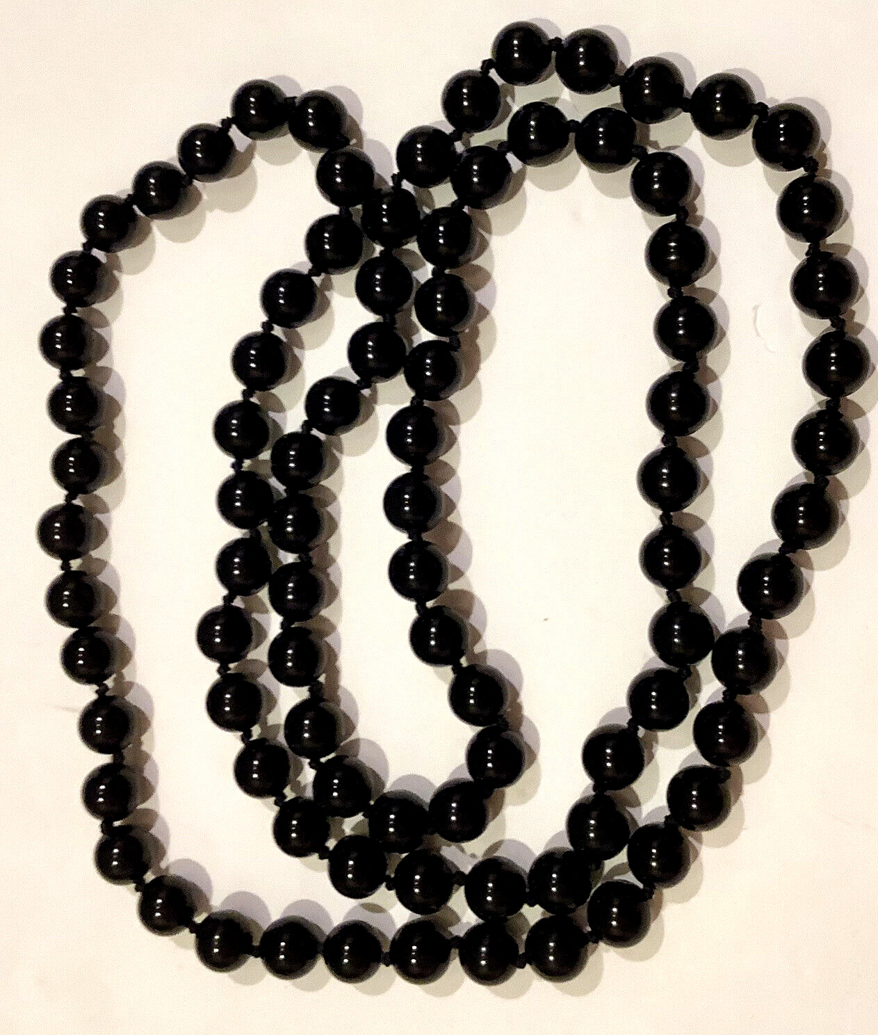 30 in.  Necklace Genuine ONYX Vintage Beaded Knotted on Silk 1950s