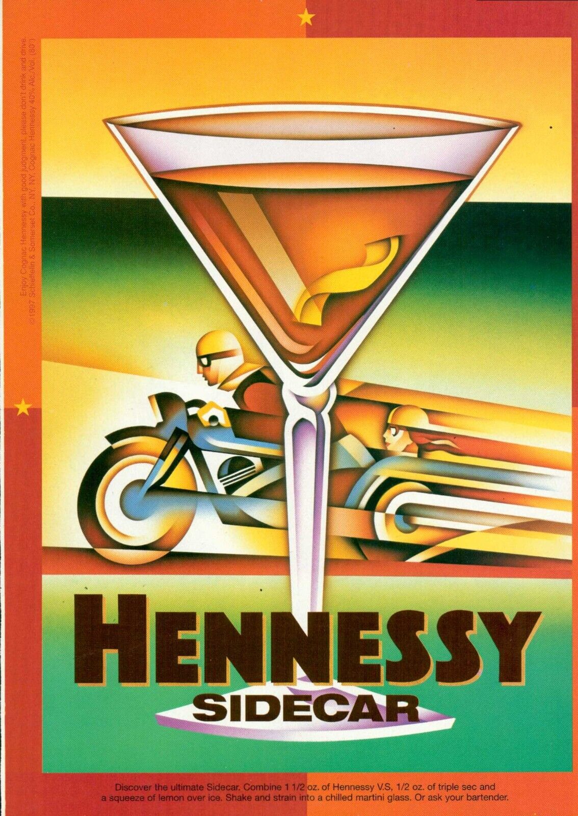 HENNESSY Magazine Print Ad Sidecar 1 pg VTG  1998