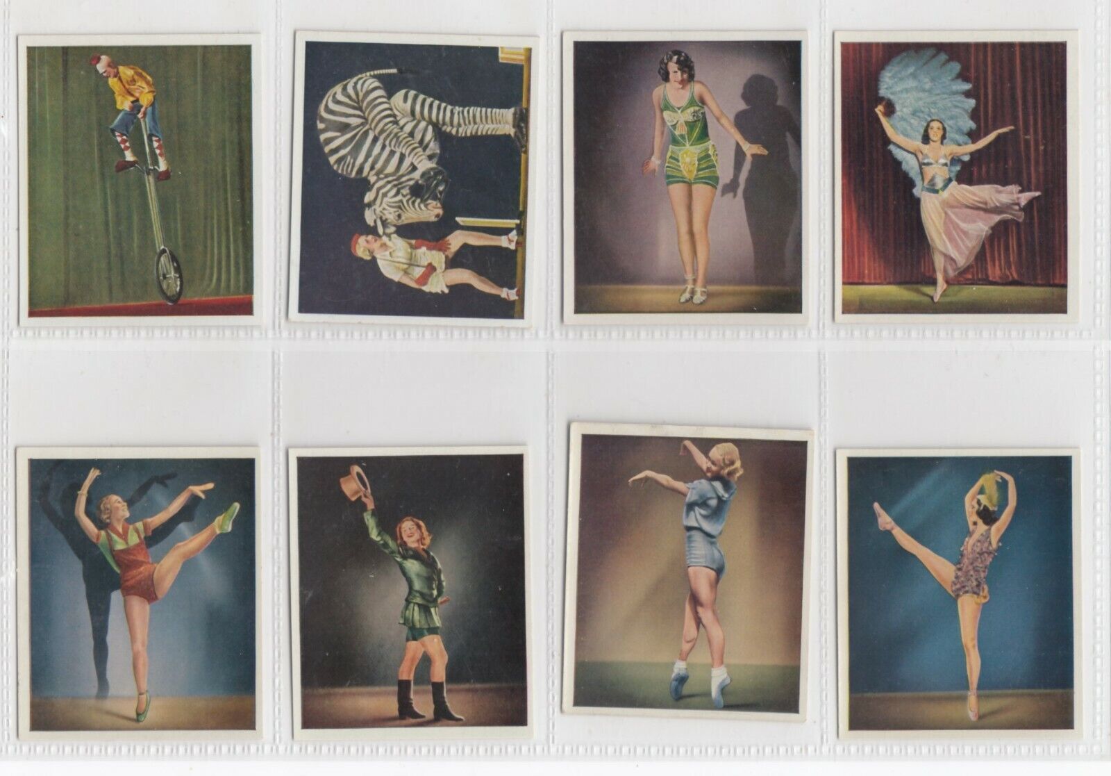 Eight Vintage 1935 CIRCUS & VARIETY ACT Cards Dancers Clown ++