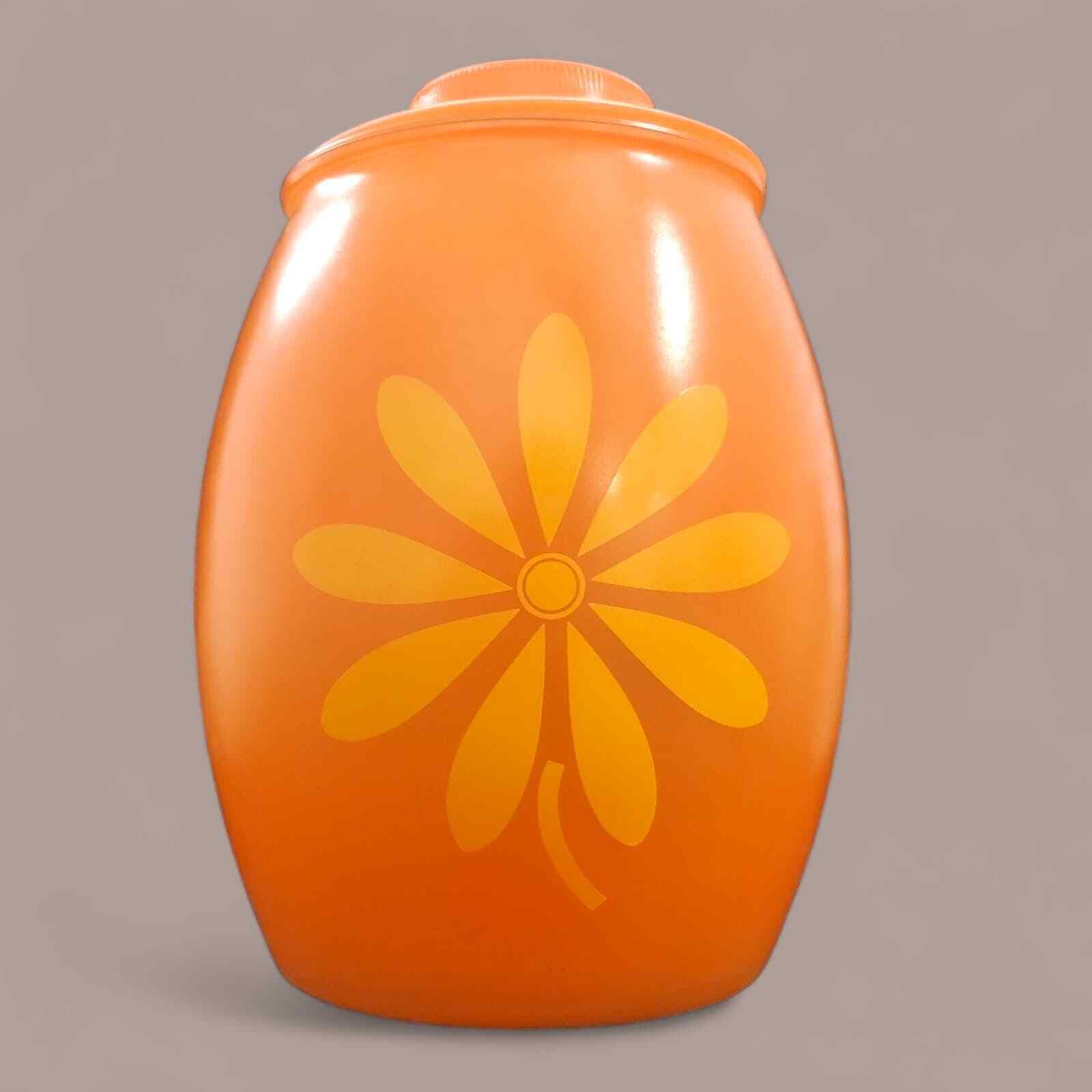 RARE Vintage MCM Bartlett Collins Glass Cookie Jar- Orange w Yellow Flower 1960s