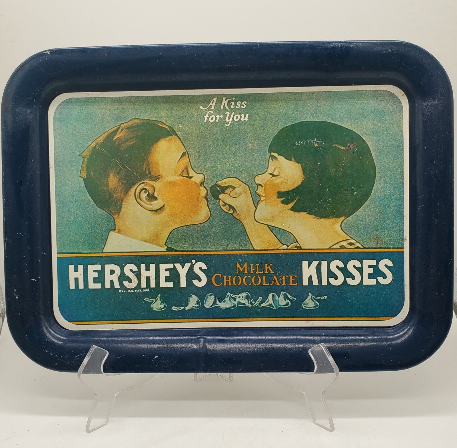 Vintage Hershey’s Milk Chocolate Kisses Metal Serving Tray. “A Kiss For You”
