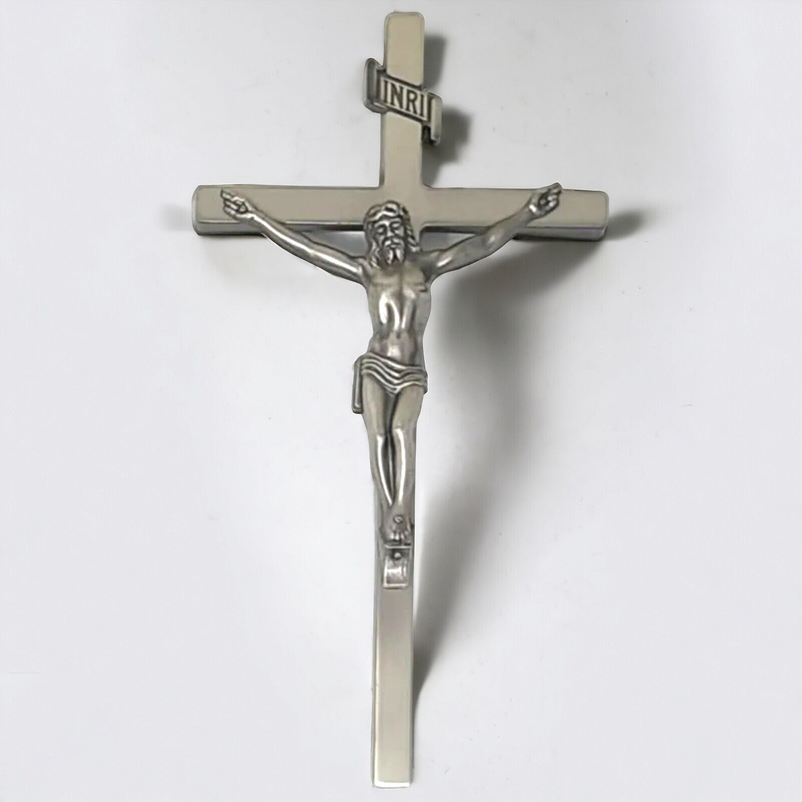Vintage Large Lovell Crusifix Silver Tone Metal Jesus Wall Cross Religious 