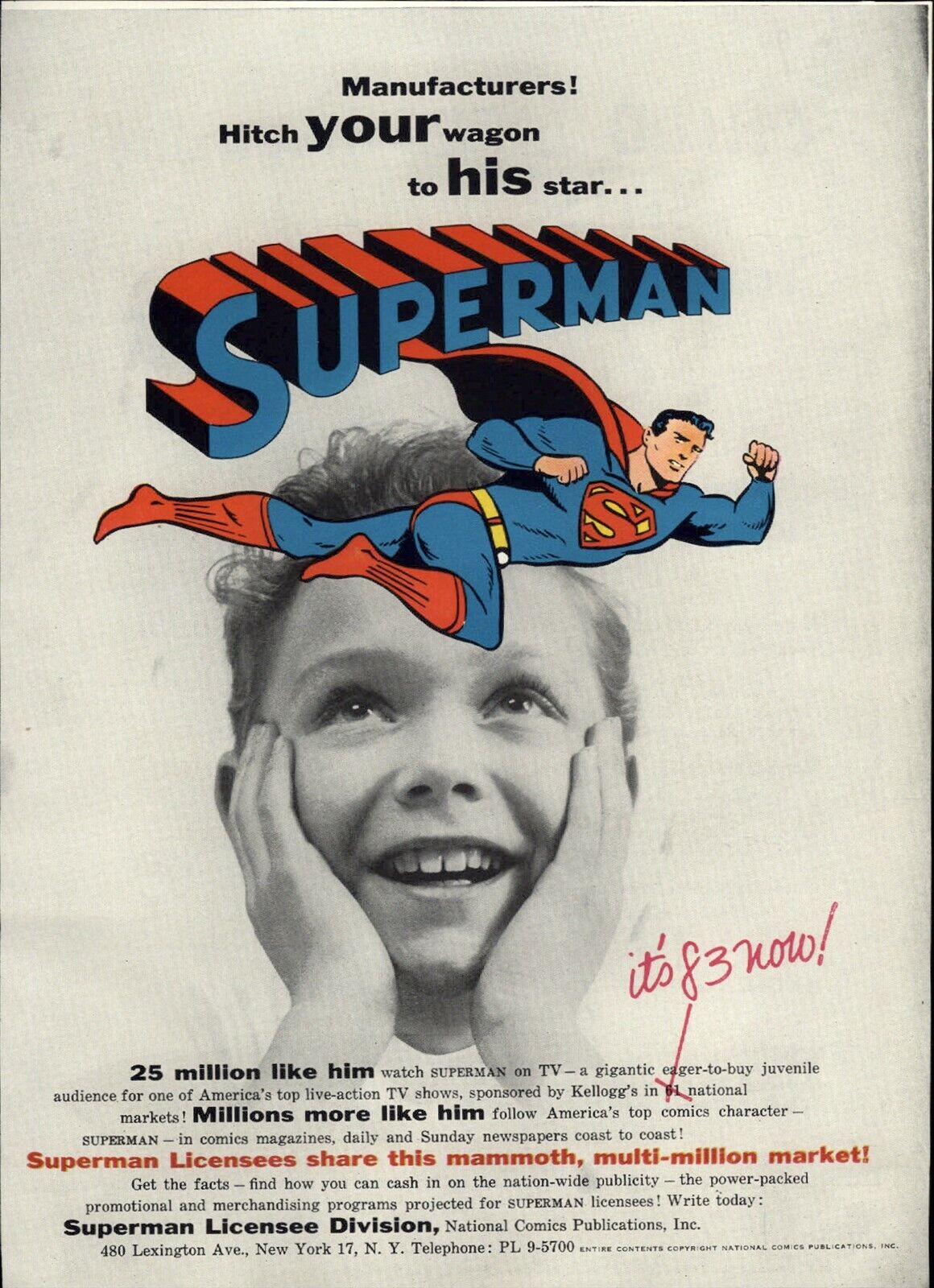 1954 PAPER AD National Comics Publications Licensee COLOR Superman In Flight 