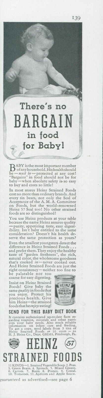 1936 Heinz Strained Foods Baby Diet Book Offer Garden Freshness Vtg Print Ad GH1