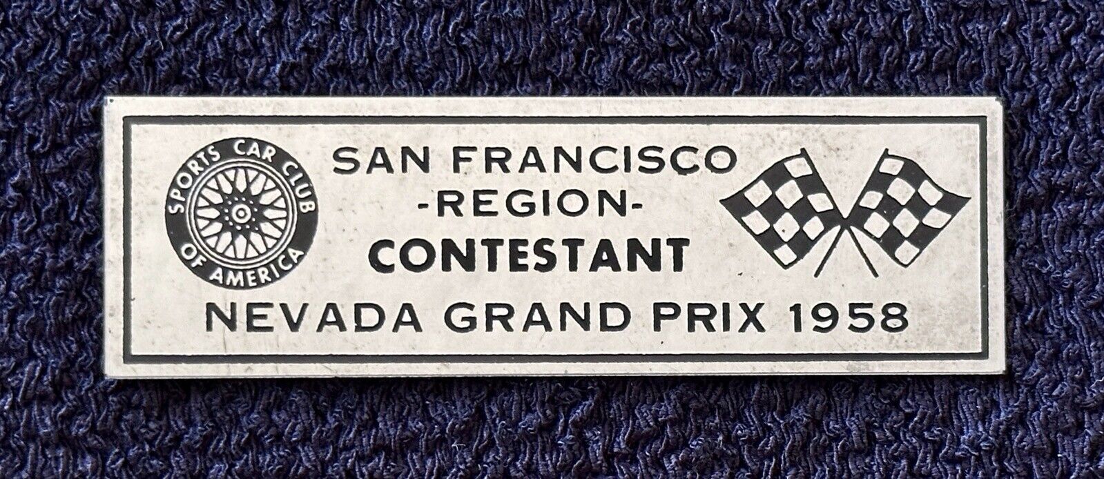 RARE 1958 Nevada Grand Prix SCCA Contestant Dash Plaque San Francisco Region