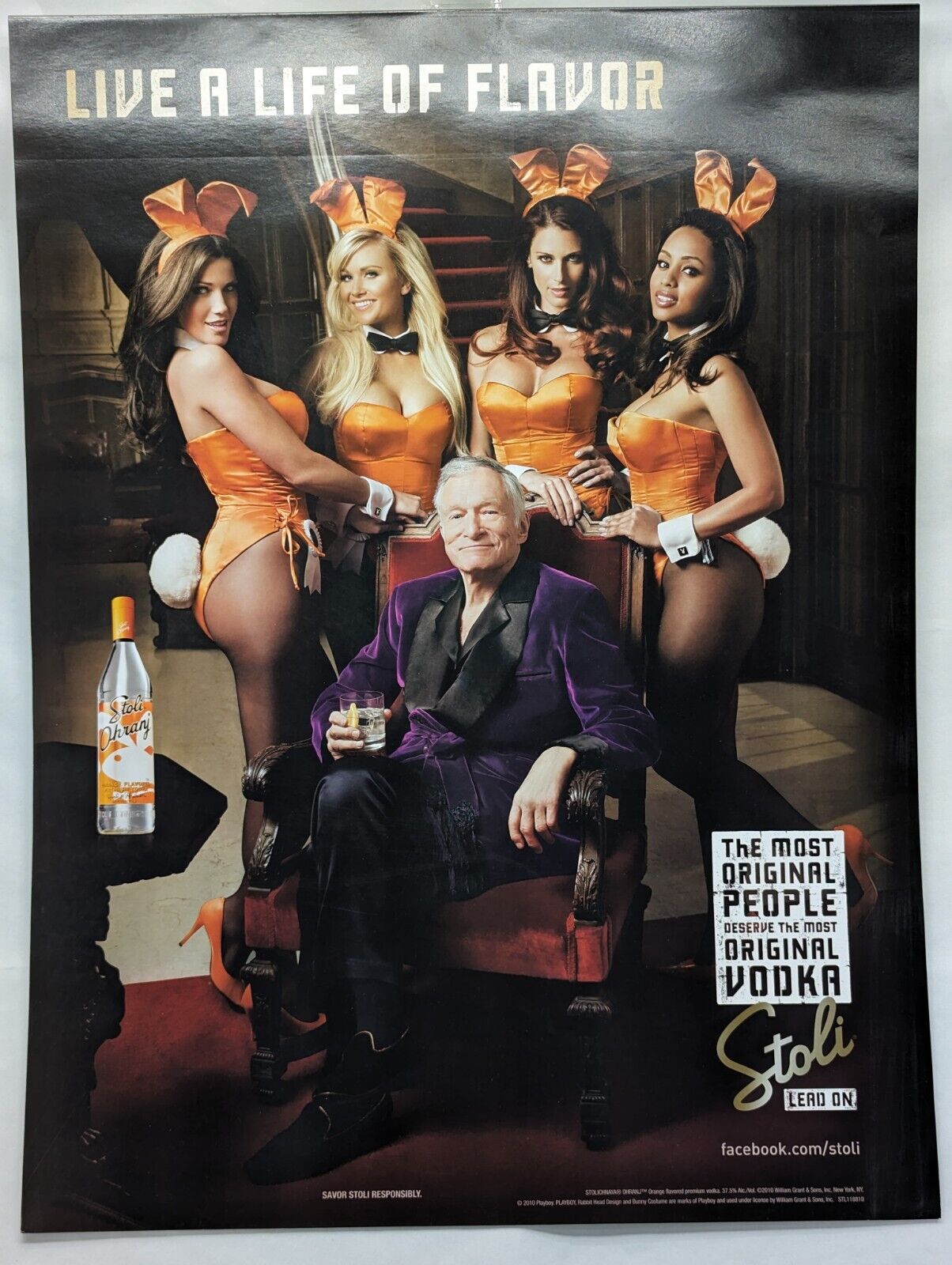 Stoli Vodka Print Ad Hugh Hefner With Playboy Bunnies Live Life With Flavor. 