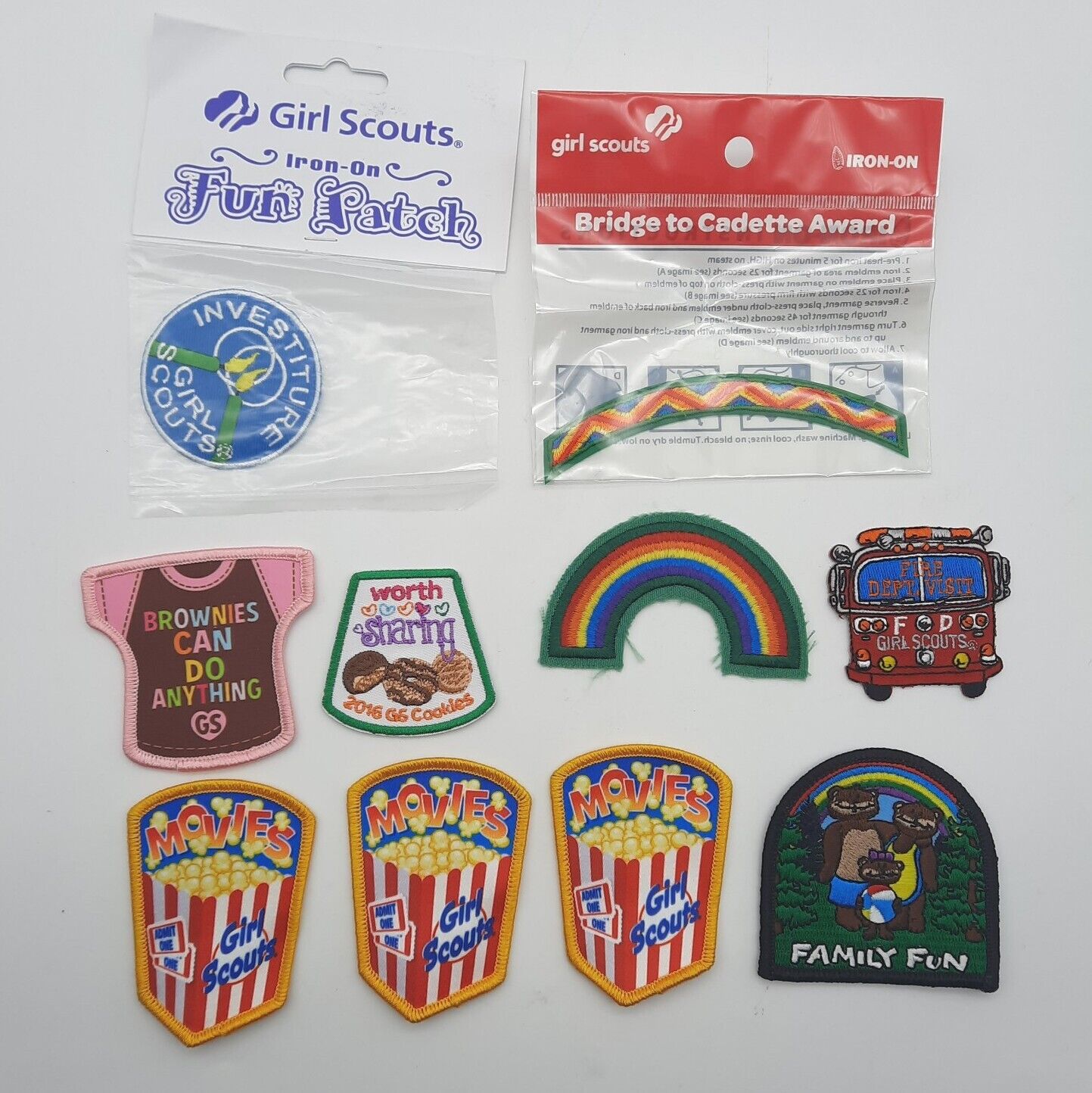 Lot Of 10 Brownie & Girl Scout Patches Movies Fire Truck Rainbow Cookies