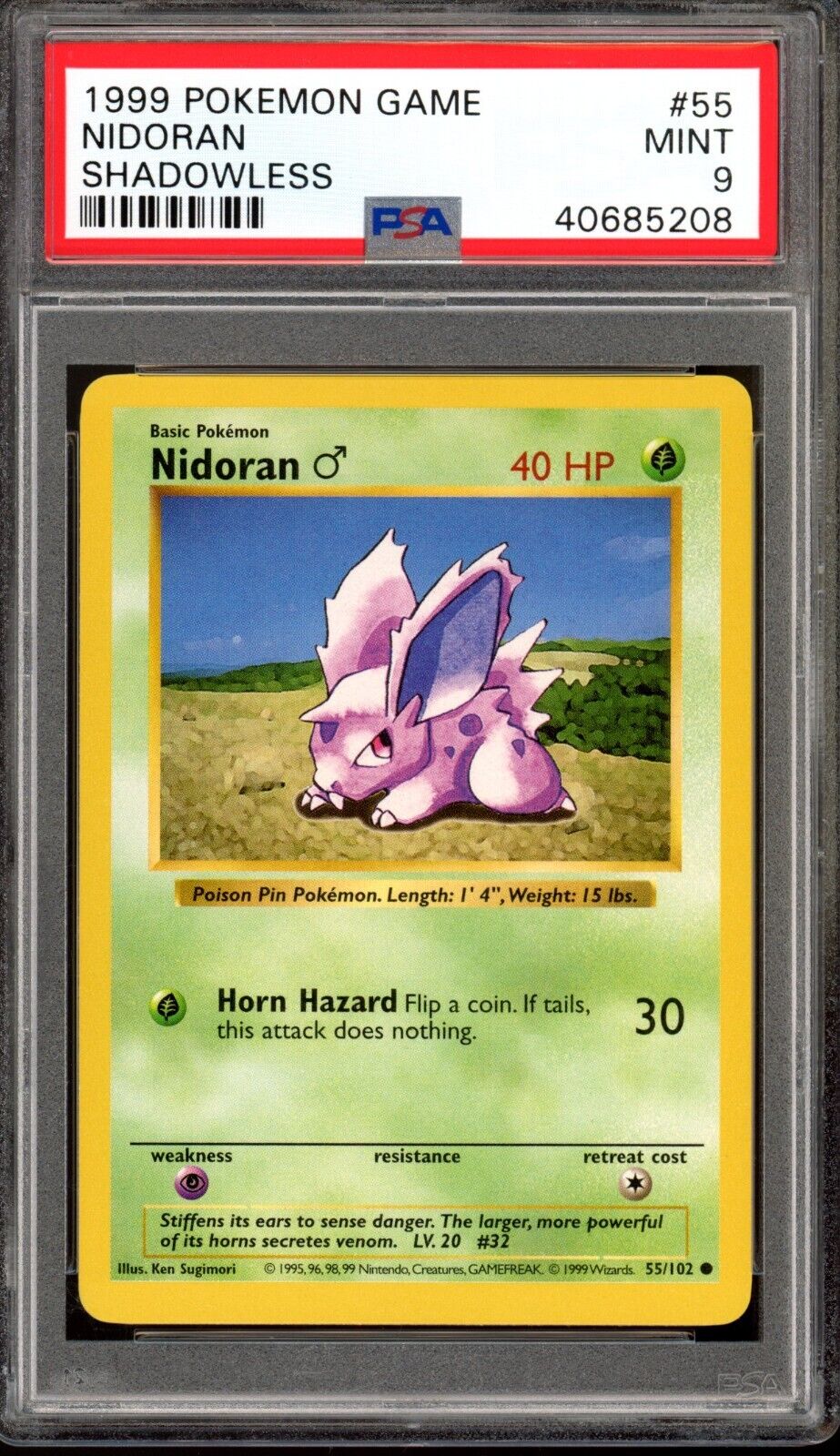 1999 Pokemon Base Set Shadowless Nidoran 55/102 PSA 9 Mint