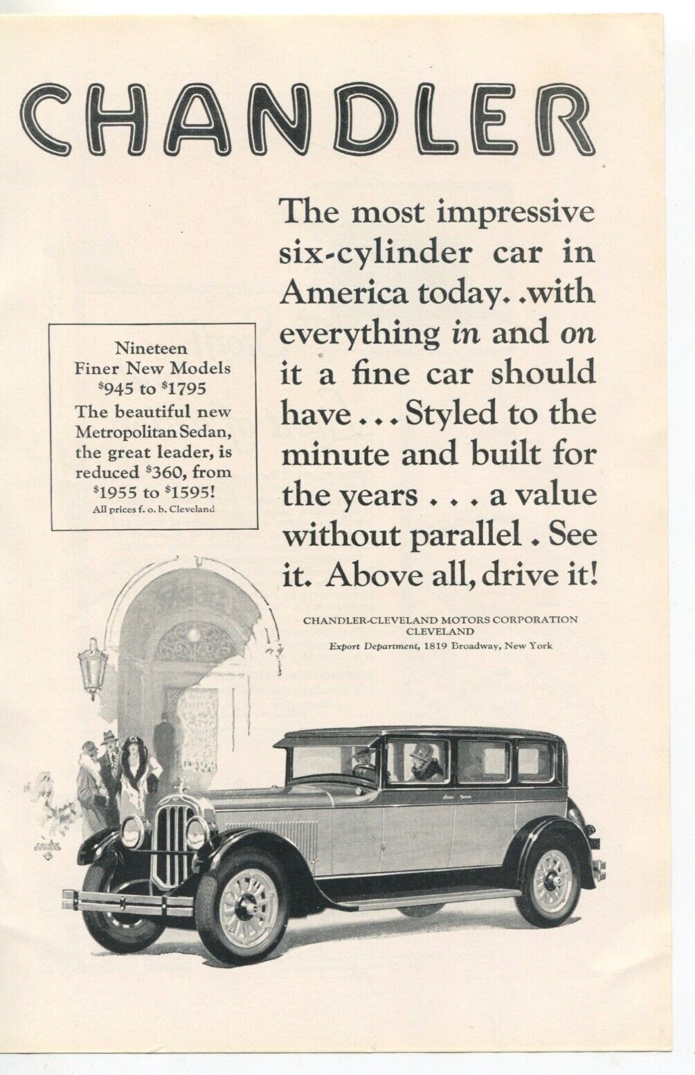 1926 CHANDLER Metropolitan Sedan Motor Car ~  VINTAGE PRINT AD