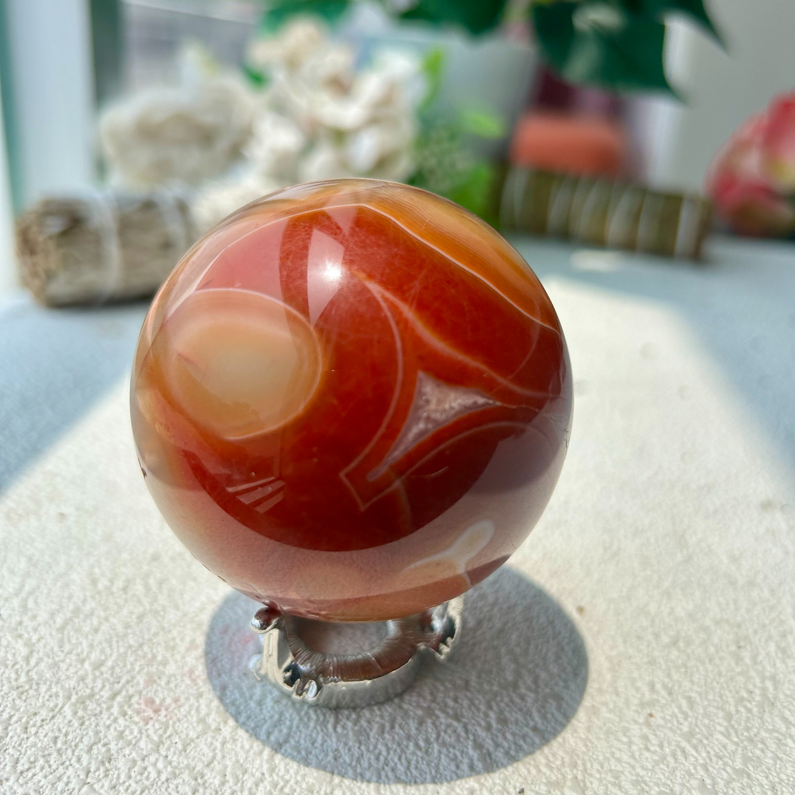 320g Small Red Banded Sardonyx Chalcedony Agate Quartz Crystal Sphere 17th 62mm