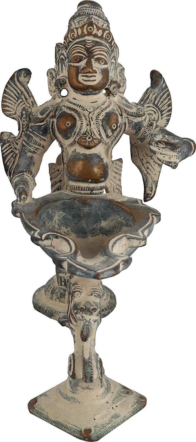 Exotic India Garuda Lamp - Brass Statue - Color Antique Color