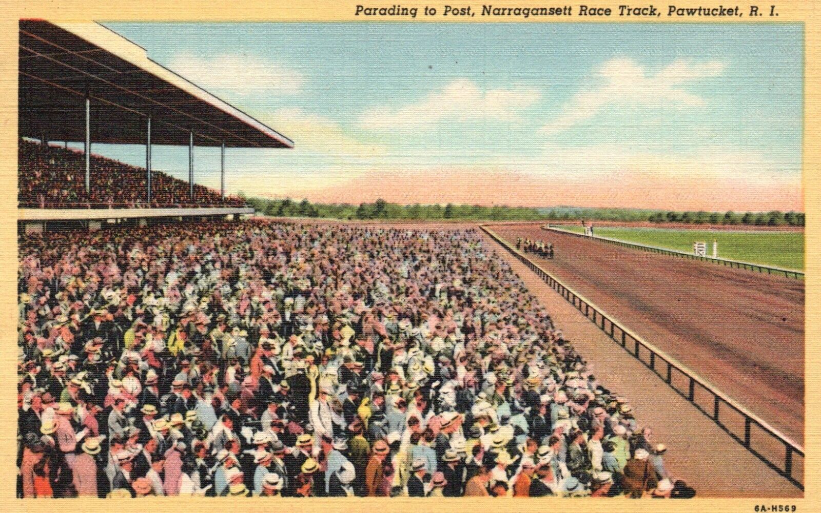 Postcard RI Pawtucket Narragansett Race Track Linen Vintage PC f3632