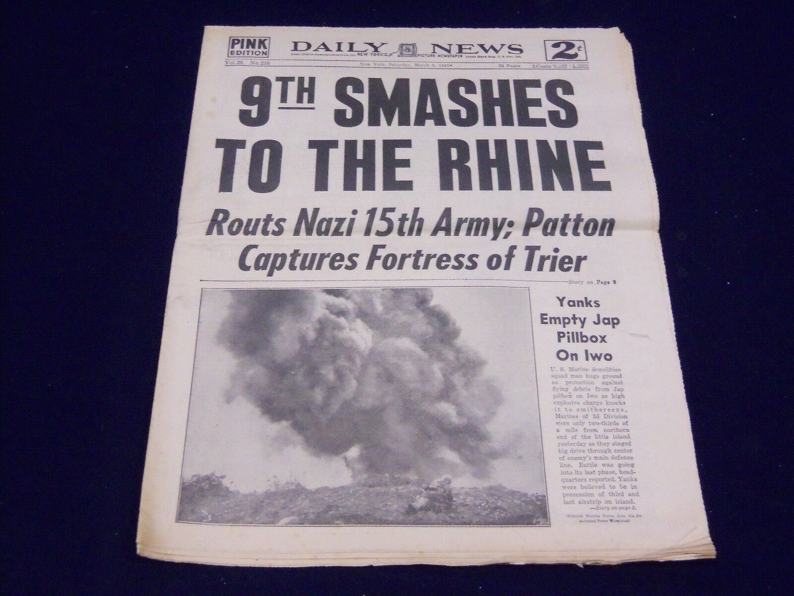 1945 MARCH 3 NEW YORK DAILY NEWS - 9TH SMASHES TO RHINE - NP 1995