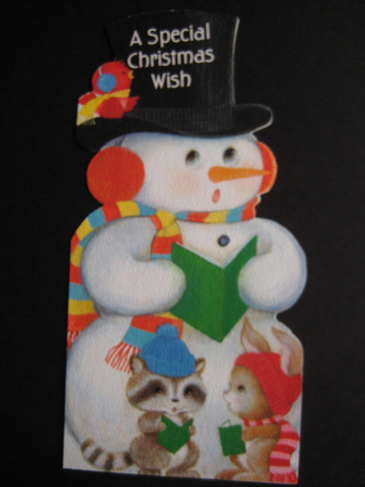 1970s vintage greeting card Hallmark diecut CHRISTMAS Snowman & Animals Caroling