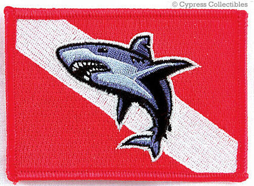 SCUBA DIVING PATCH SHARK DIVER DOWN RED embroidered iron-on SOUVENIR EMBLEM new