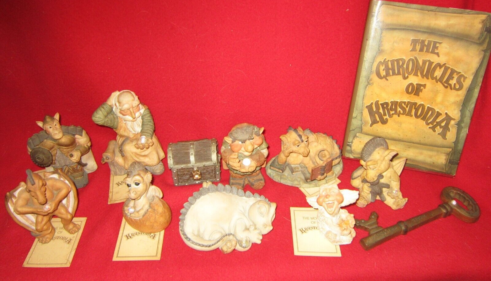 Lot of 11 Vintage Krystonia Figurines + Book - Great Condition