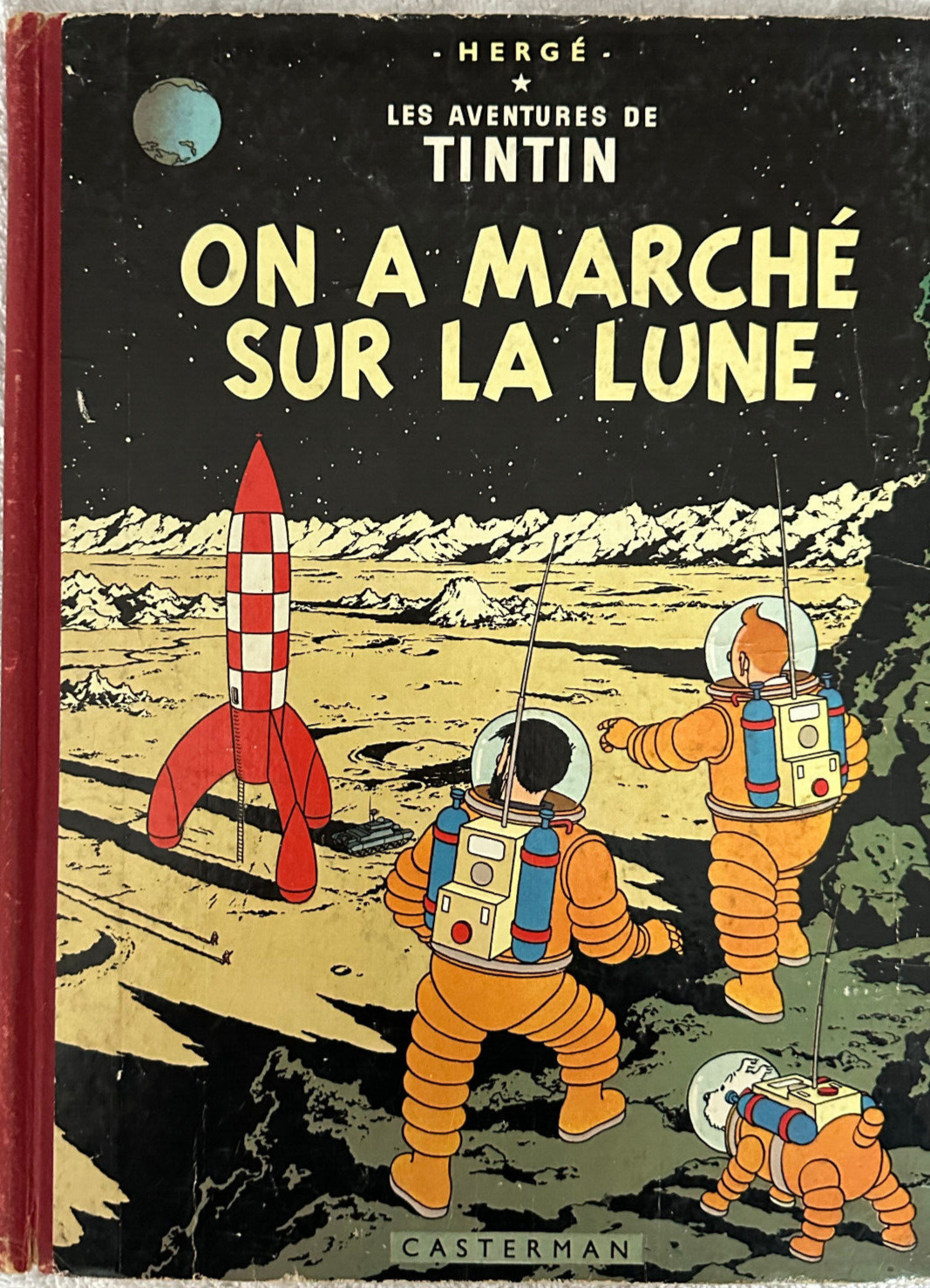 Tintin Herge On a Marché sur La Lune EO French PDG Bleu Fonce 1954