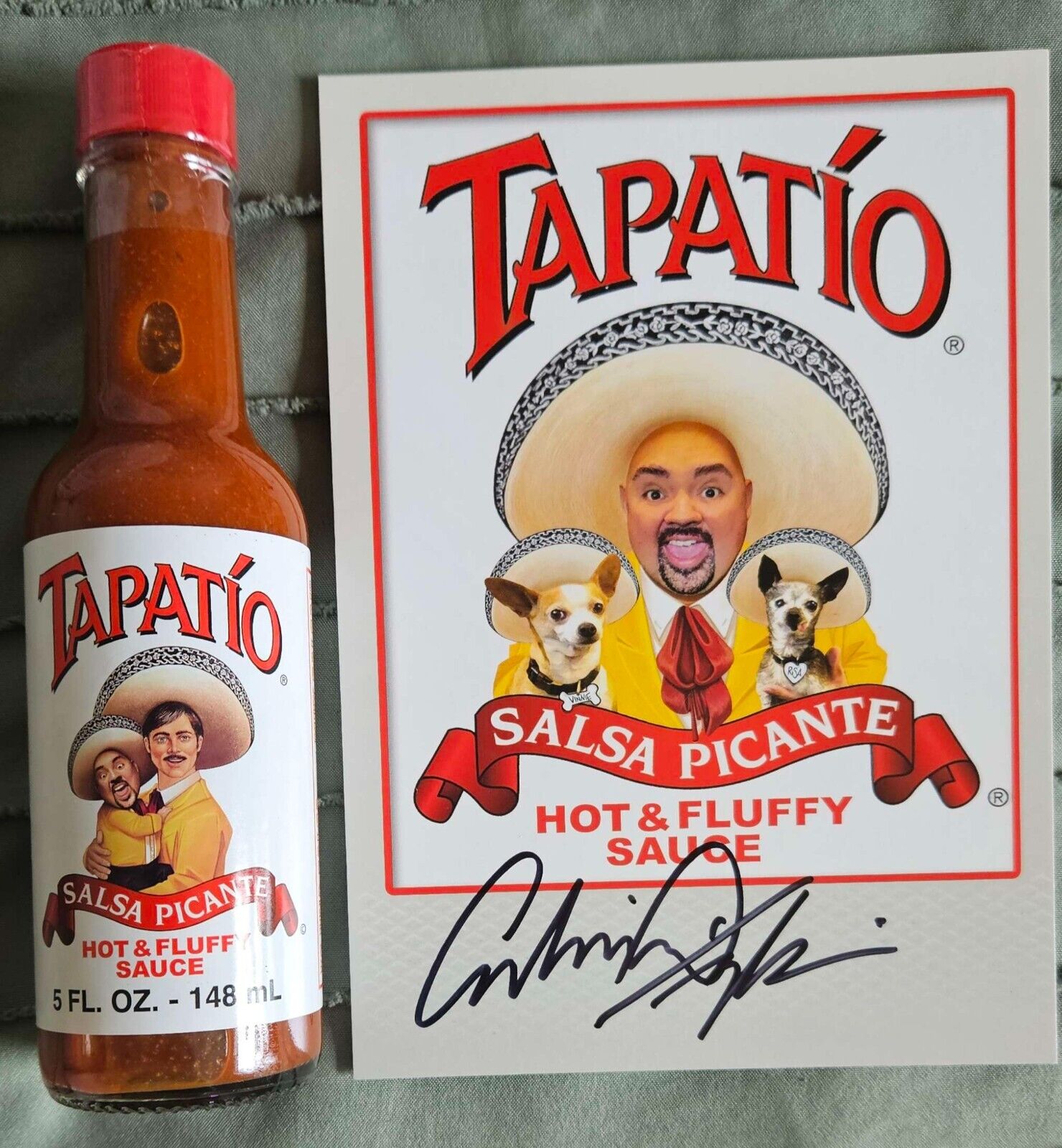 Gabriel Iglesias “Fluffy” Tapatio Sauce 5 Oz Bottle EXCLUSIVE Signed Cardstock