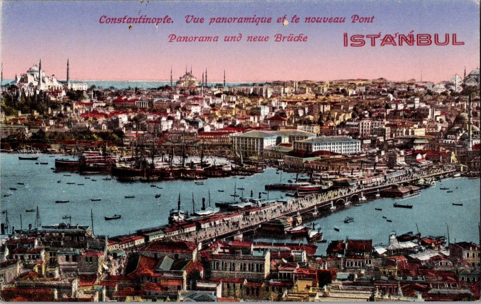 Postcard Istanbul Turkey Constantinople Panoramic View New Bridge Unposted