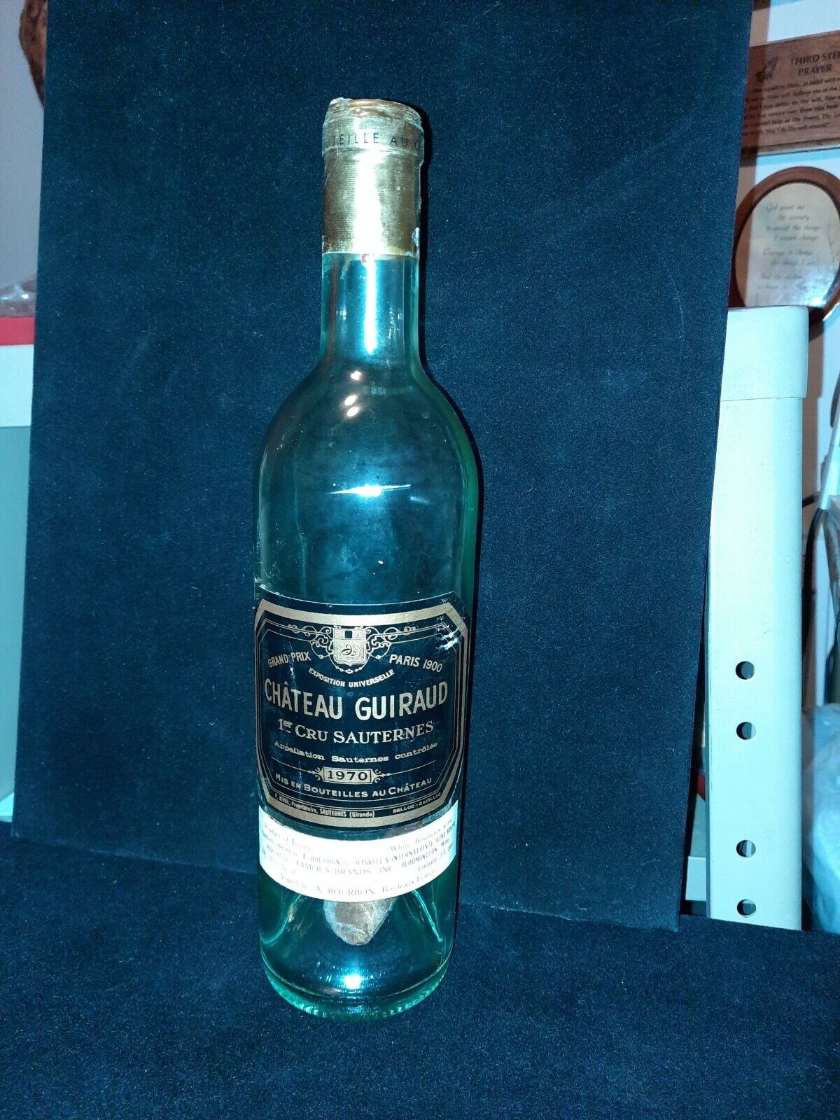 Vintage 1970 Chateau  Guiraud Sauternes--Empty Wine bottle with cork