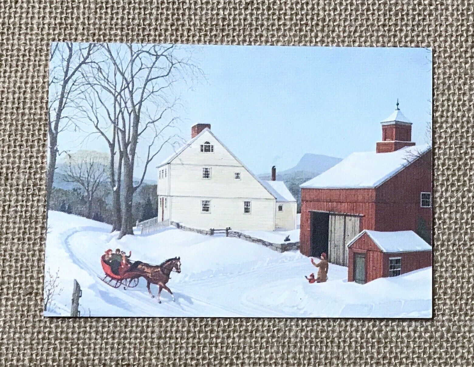 Small Vintage Christmas Card Charlotte J Sternberg West Peak Horse Carriage Snow
