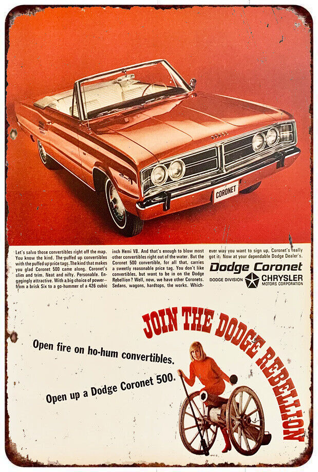 1966 Dodge Coronet Convertible Vintage Look Reproduction Metal sign