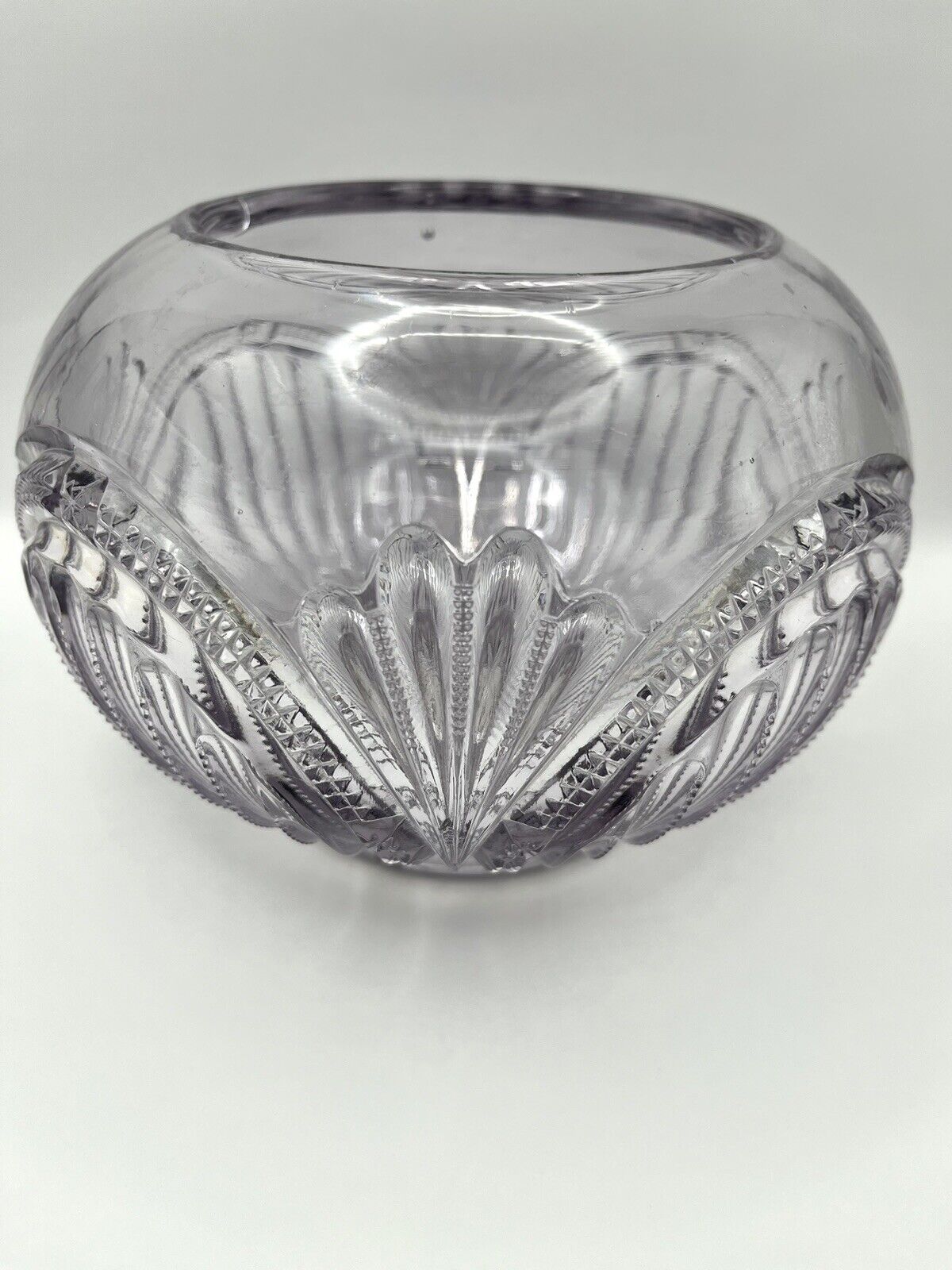 Antique Lavender Cut Glass Rose Bowl 1899