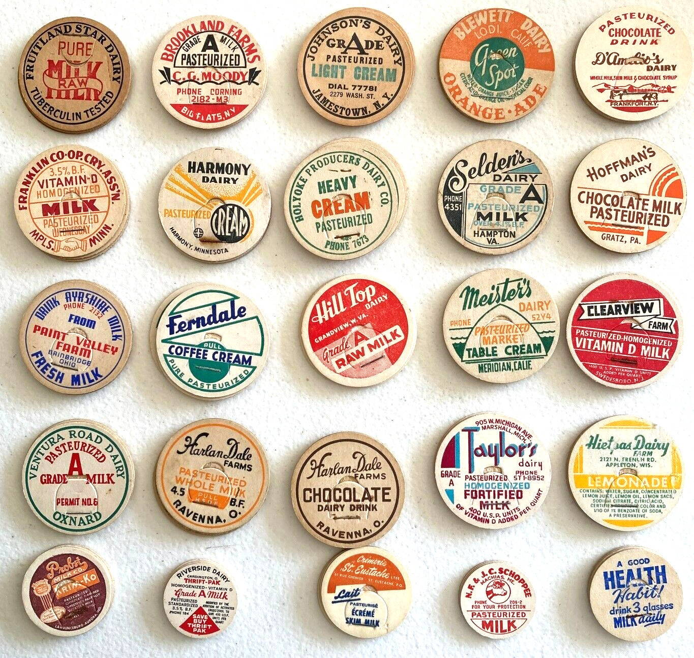1940-60 Vintage Lot of 25 Milk Caps Collect, Frame, Craft, Decoupage Projects L2