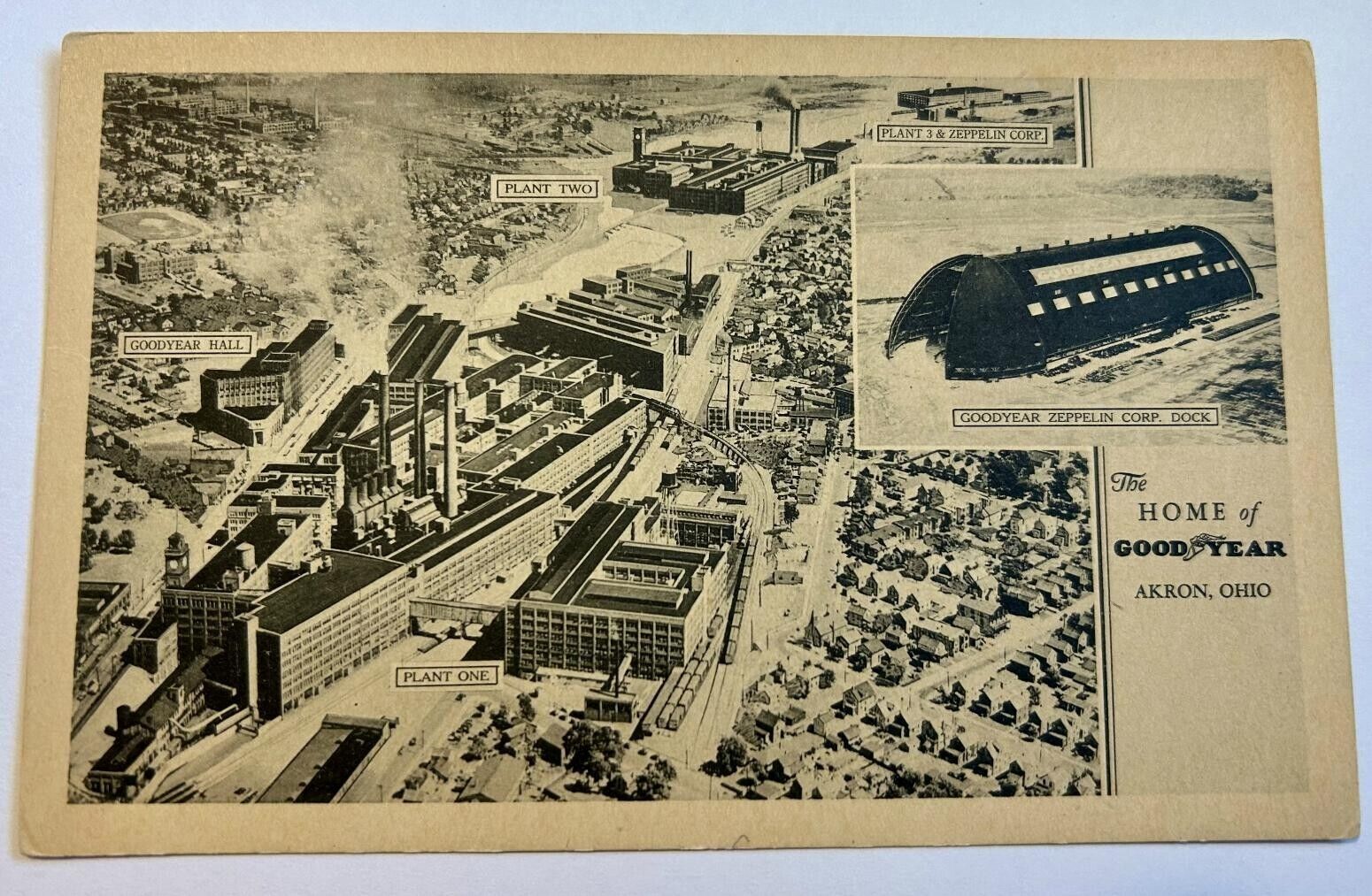 Aerial View of Goodyear Headquarters Akron, OH Vintage Postcard C1930