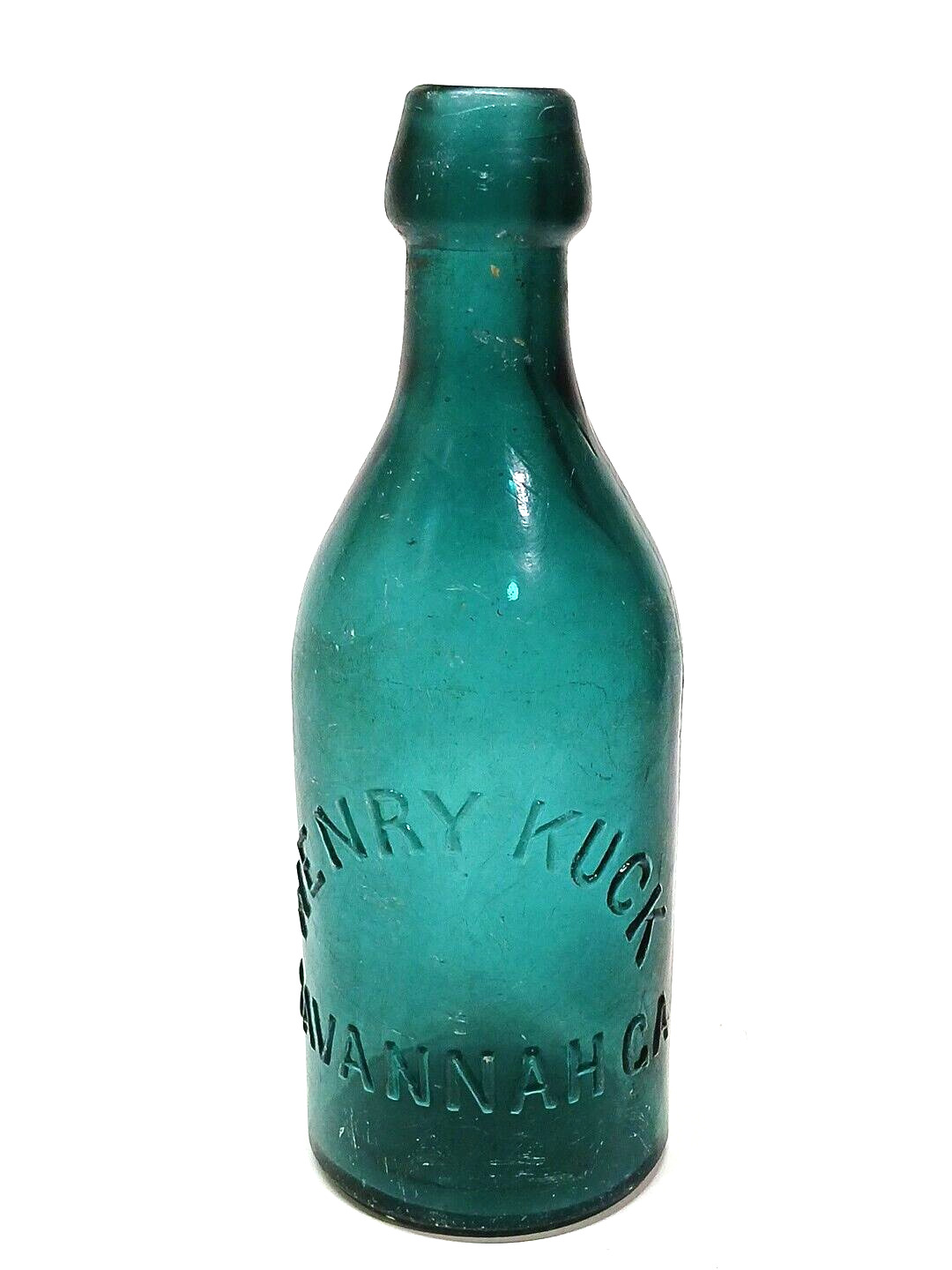 Henry Kuck Savannah Ga Teal Green Aqua Glass Soda Bottle 