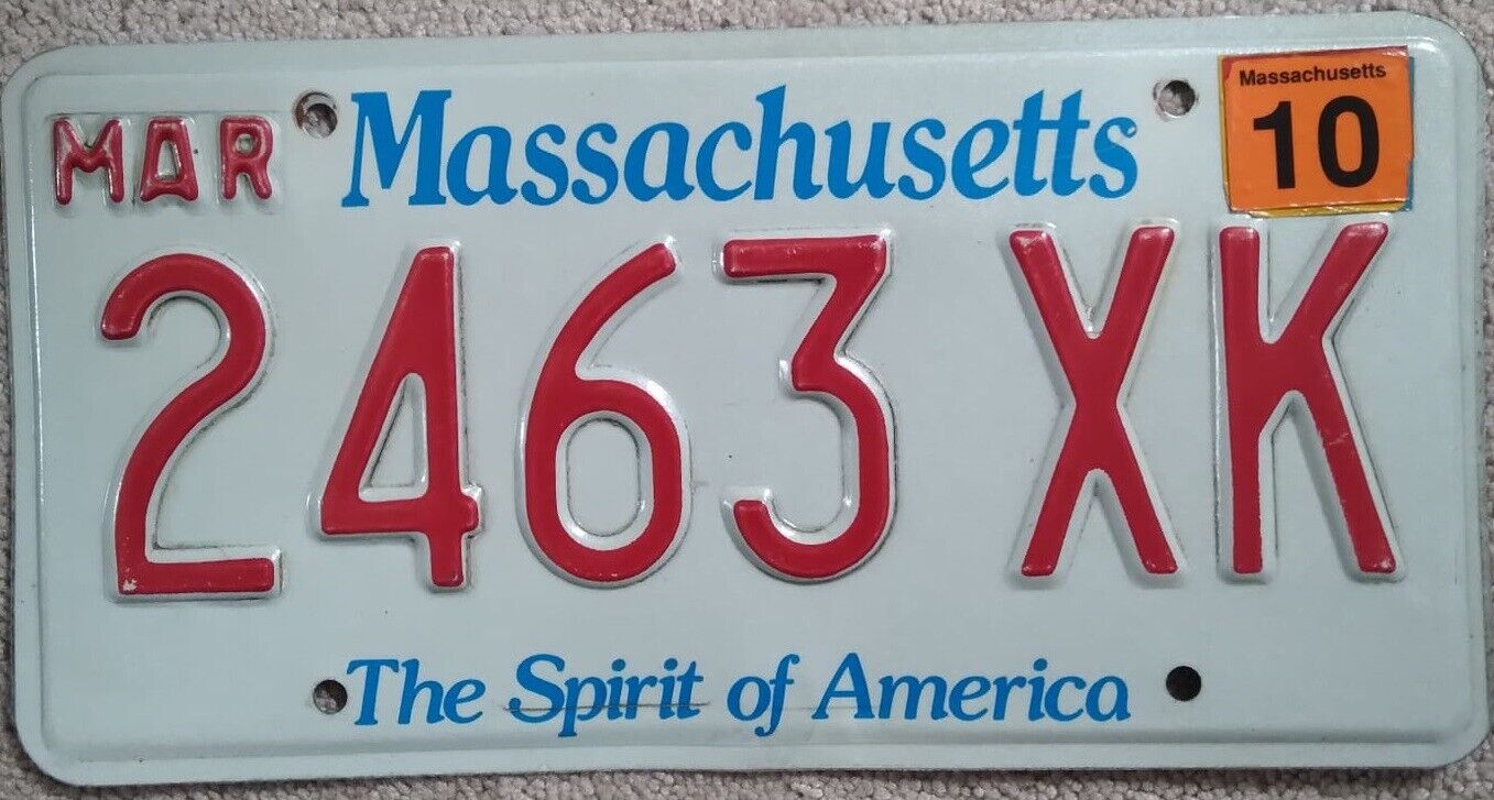2010 Massachusetts License Plate 2463 XK - The Spirit of America