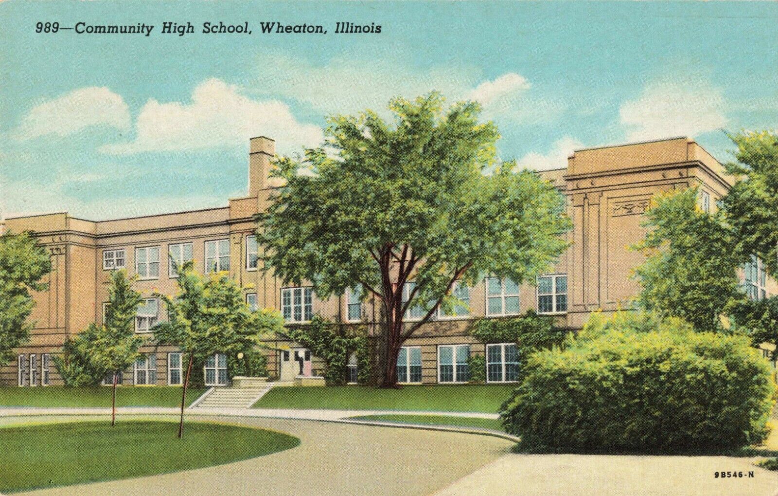 Postcard Wheaton Illinois Community High School 989