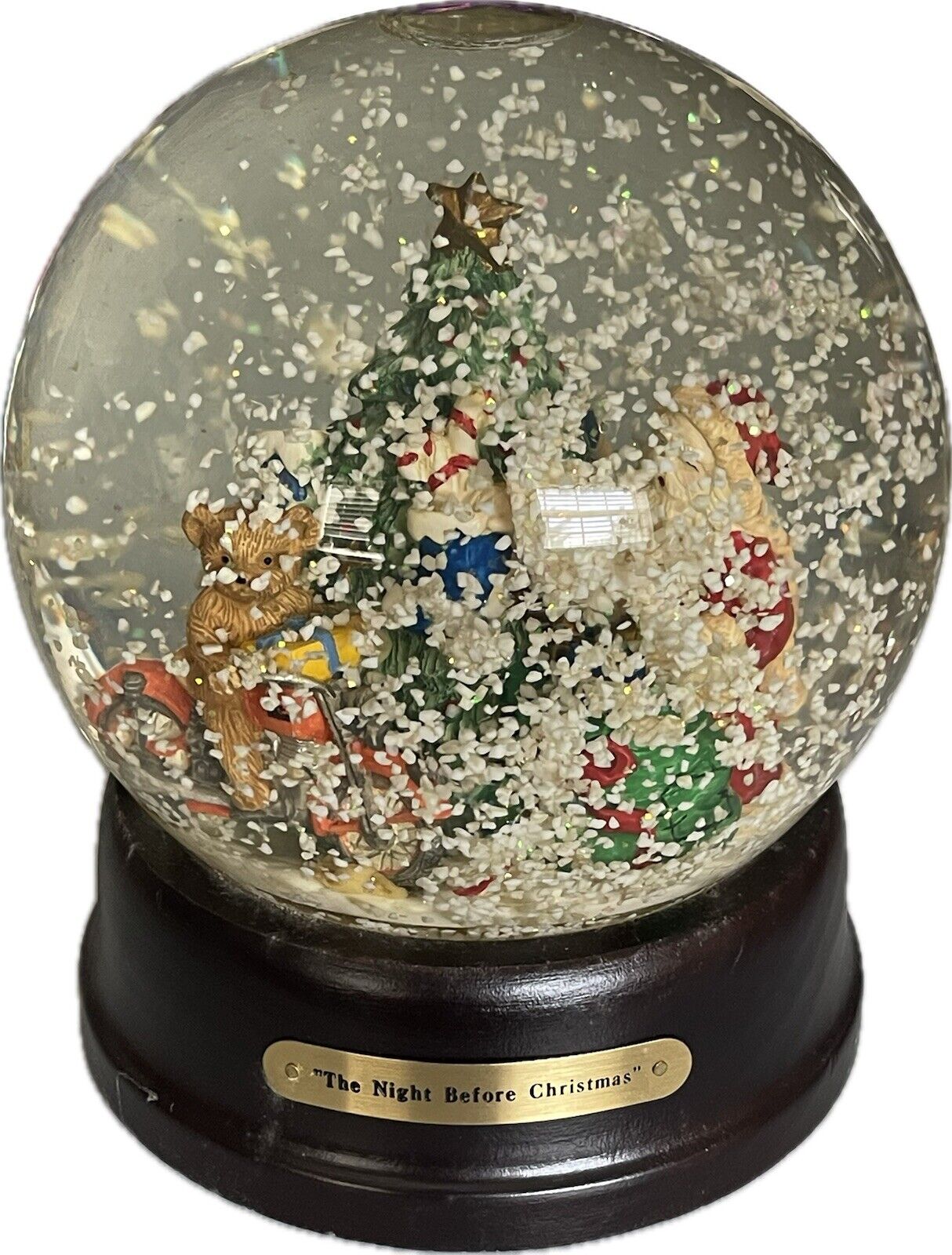 VINTAGE 1990 HARLEY DAVIDSON SNOW GLOBE MUSIC BOX~THE NIGHT BEFORE CHRISTMAS~NOS