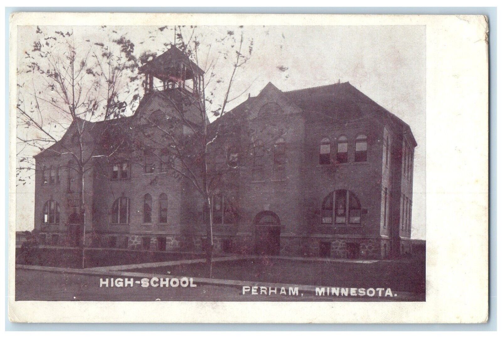 Perham Minnesota MN Postcard High School Building Campus Scene Street 1908