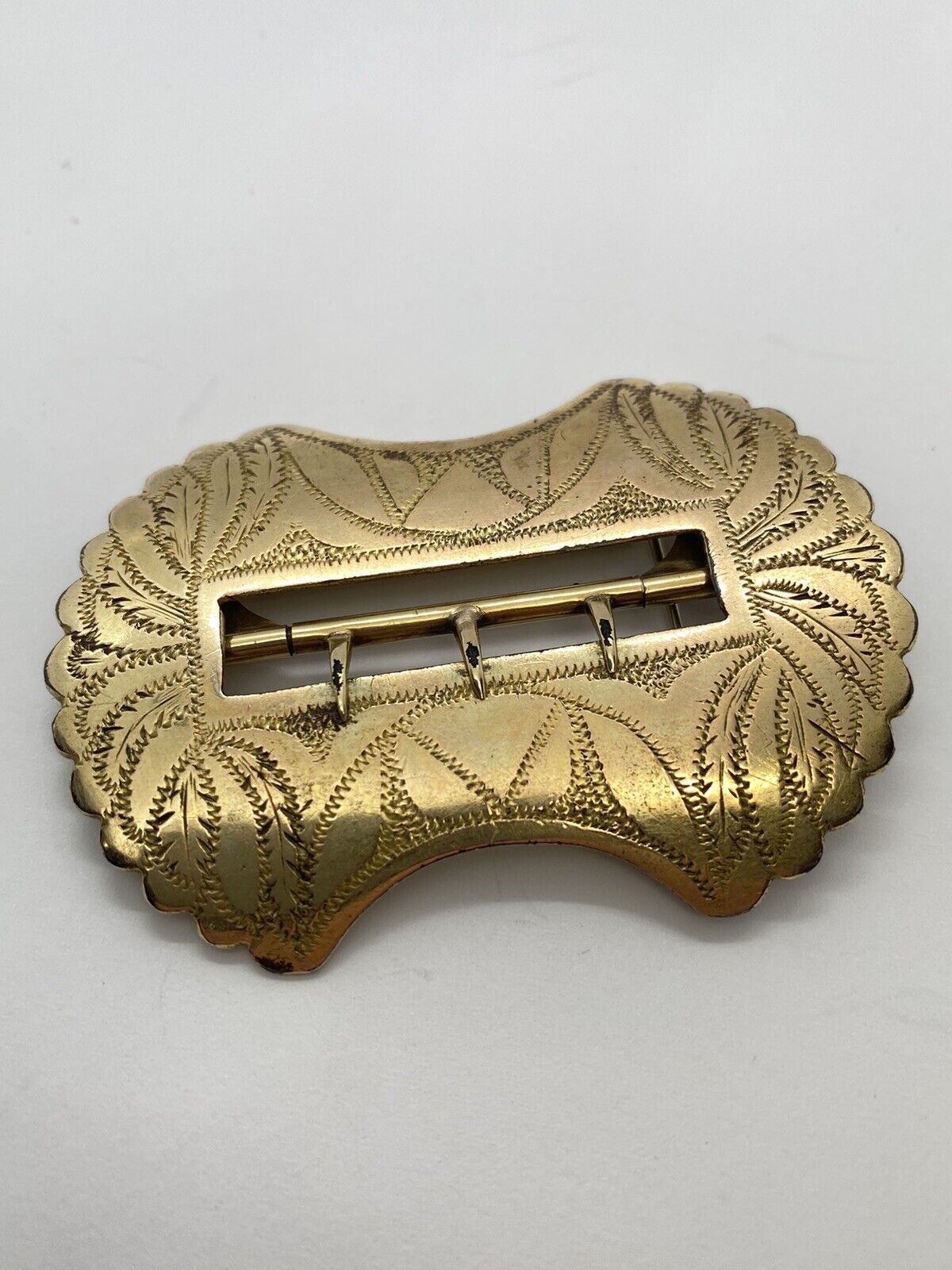Antique Art Nouveau Foliate Belt Buckle Brooch Pin Gold Filled 22.4g Vintage