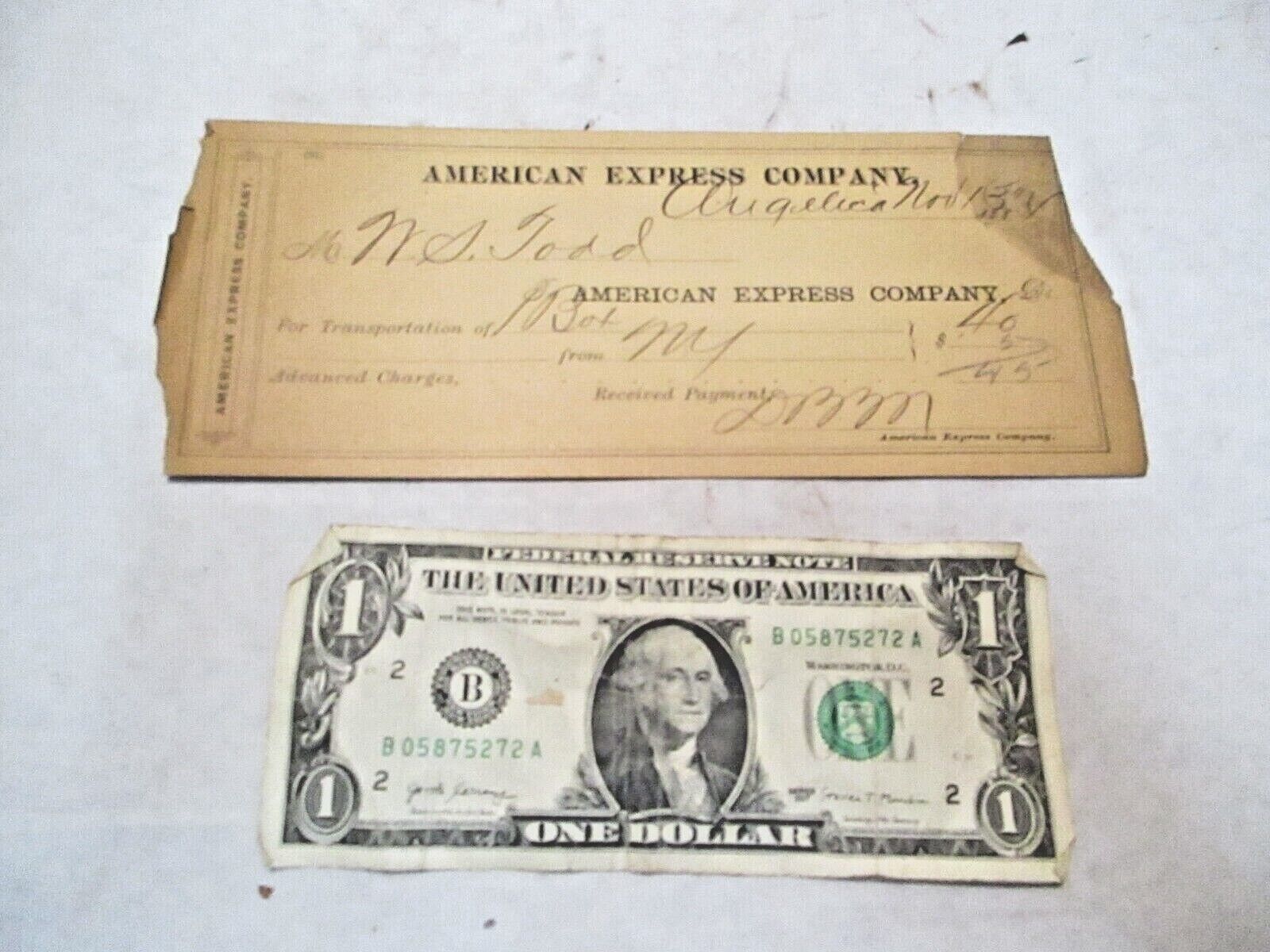 Nov. 13, 1884 American Express Company Draft Check 