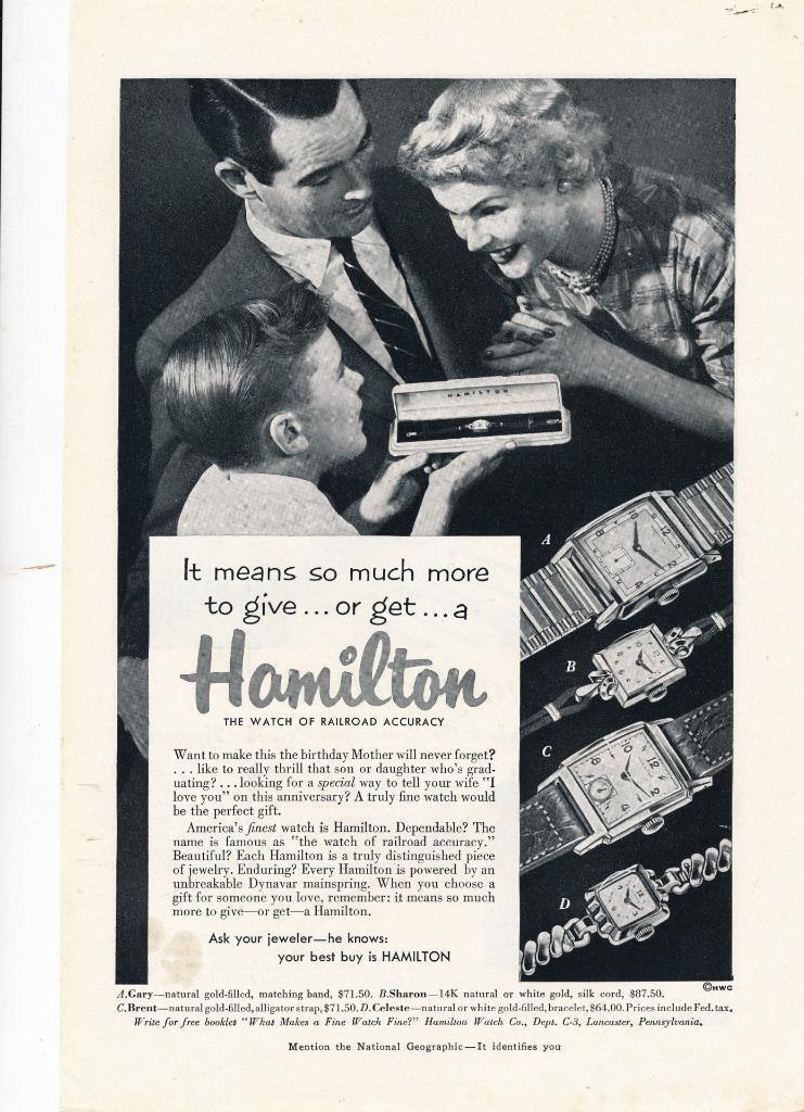 Magazine Ad - 1953 - Hamilton Watches - The Gary & The Sharon