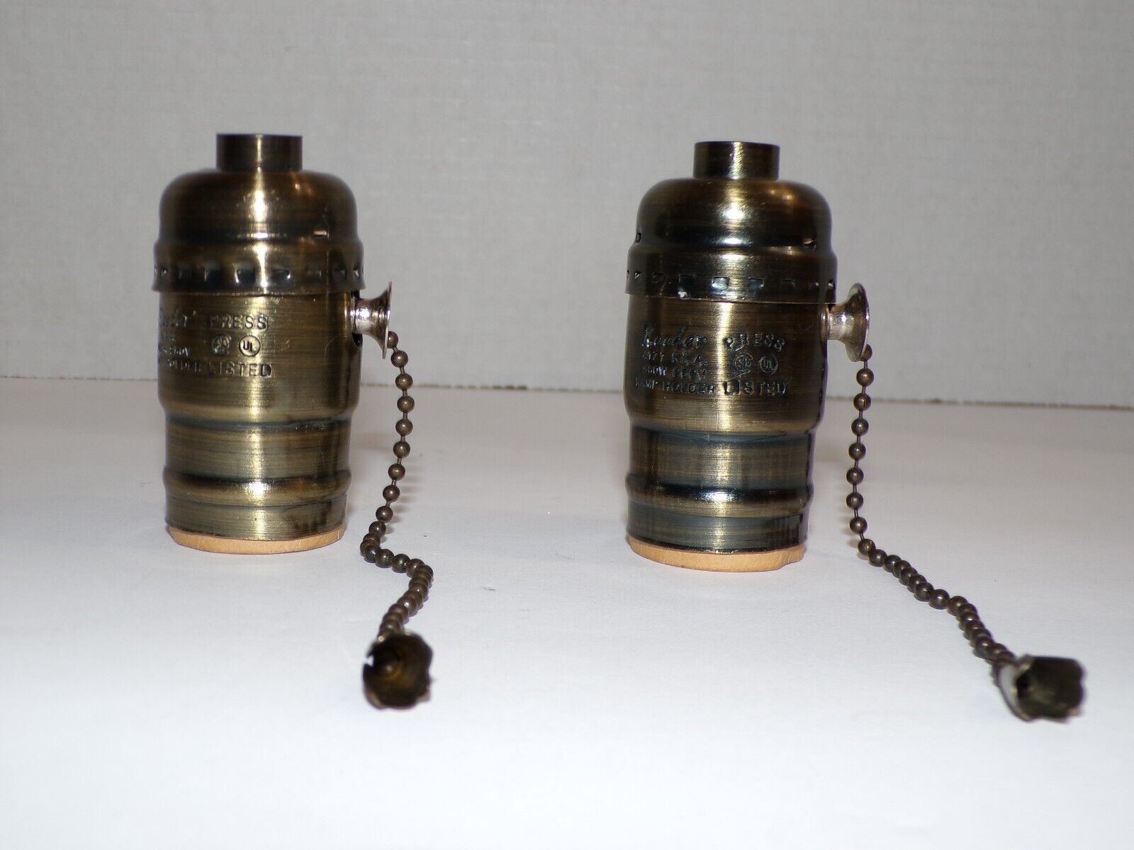 Pair, vintage, KAEDER # 41Z7, K.K.K. brass, pull chain lamp/light sockets Works