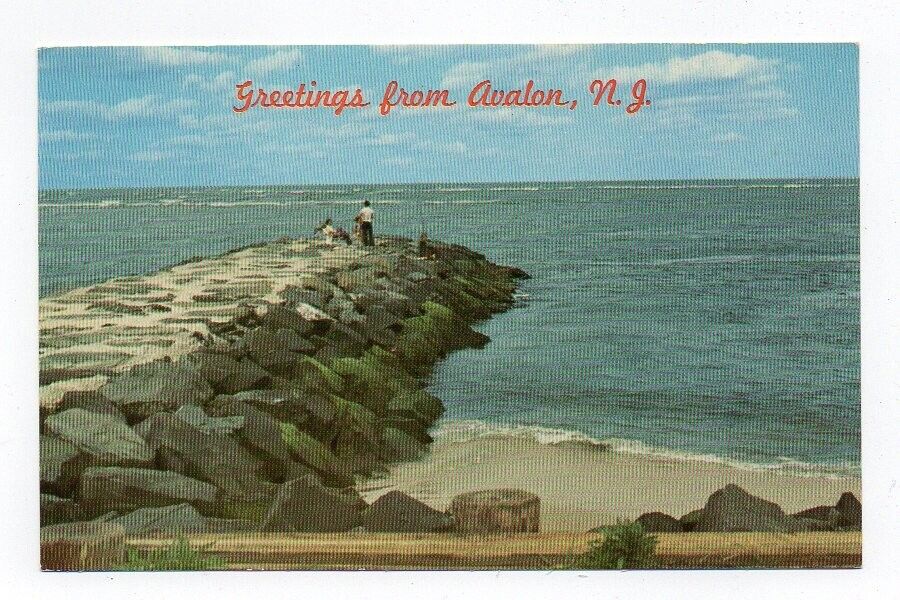 Chrome Postcard, Stone Jetty, Greetings from Avalon, N.J., New Jersey